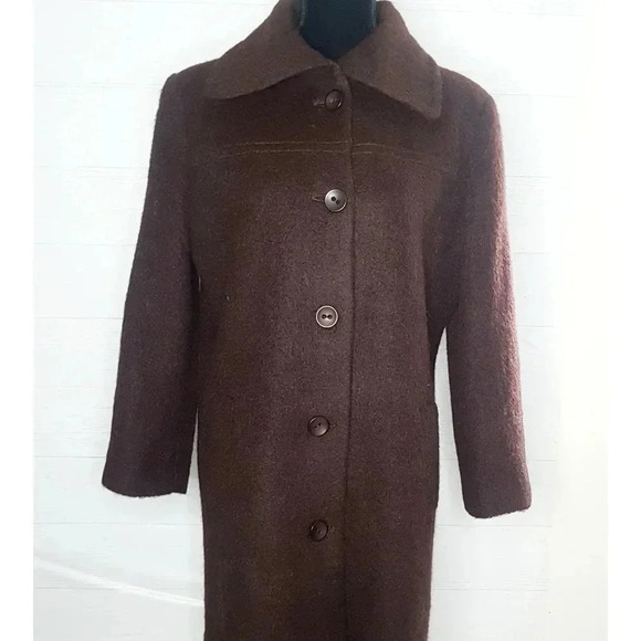 Vintage Olsen long button down Coat Sz M Brown 100% Wool Acetate Satin Linning - Picture 12 of 12